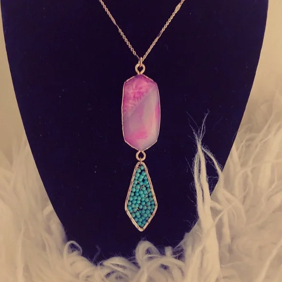 Panacea Pink and turquoise colored long necklace - Picture 2 of 3
